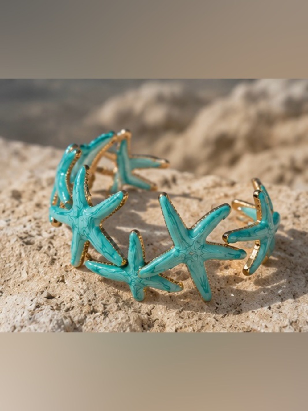 Turquoise Starfish Cuff Bracelet Beach Ocean Inspired Statement Bracelet